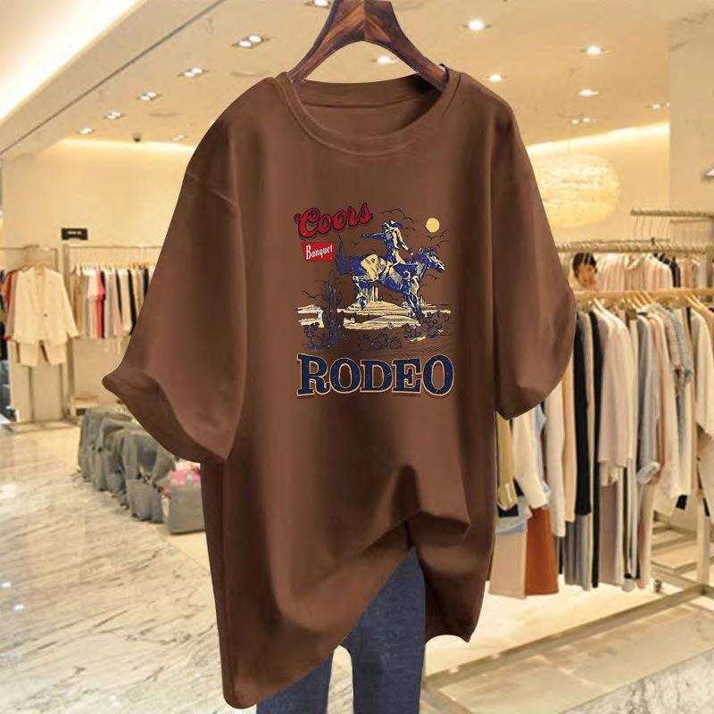 

Pure cotton short-sleeved t-shirt women s summer medium and long large-size women s clothing age-reducing loose design sense niche cartoon top ins XXXL