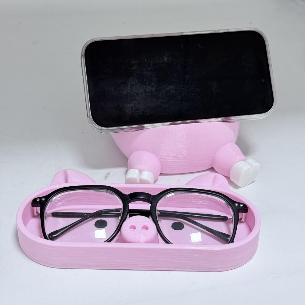 Portable Pink Piggy Glasses Case Large Capacity Multi-functional Phone and Eyeglass Holder PLA Washable Eyewears Storage Box