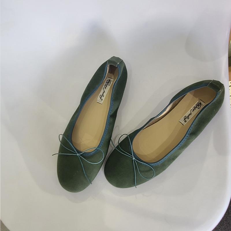 New flat-bottomed light-mouth ballet silver single shoes women's shoes bow red boat shoes