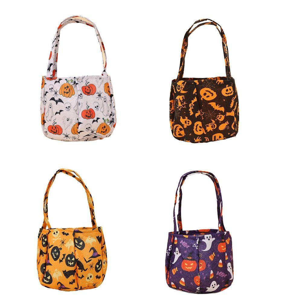 Portable Halloween Candy Bag Non-Woven Pumpkin Candy Bucket Tote Bag Candy Bucket Kids Party
