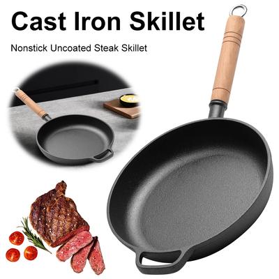 Padella Portatile in Ghisa Pre-Condizionata con Manico in Legno per Cucina all'Aperto e Uso in Cucina Mini Padella