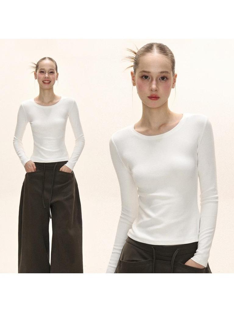 White Slim Fit Long Sleeve Crop Top - Autumn American Style