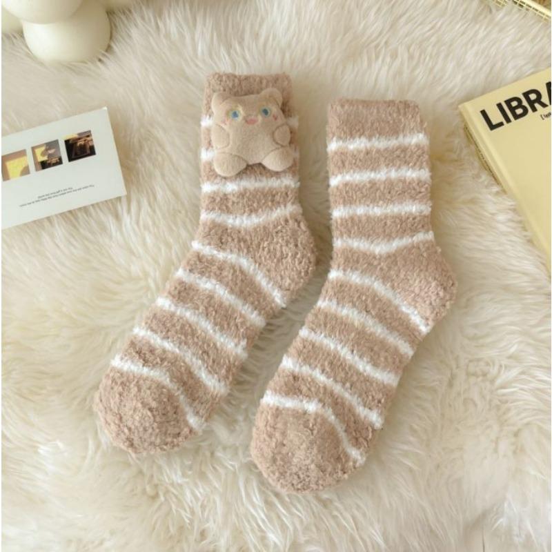 New coral fleece socks women's medium tube socks autumn and winter thickened sleep socks doll decorative warm home floor socks