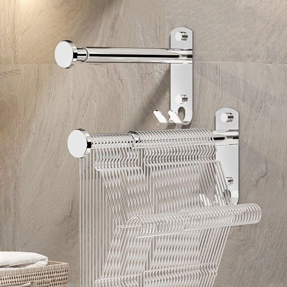 2Pcs Stainless Steel Clothes Drying Hanger Wall-mounted Scalable Storage Racks Bathroom