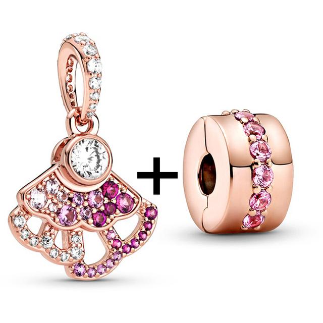 2pcs /Lot New Trend Crown Feather Zircon Hollow Leaves Beads Fit Original Brand Charms Silver Color Bracelets Women Diy Jewelry