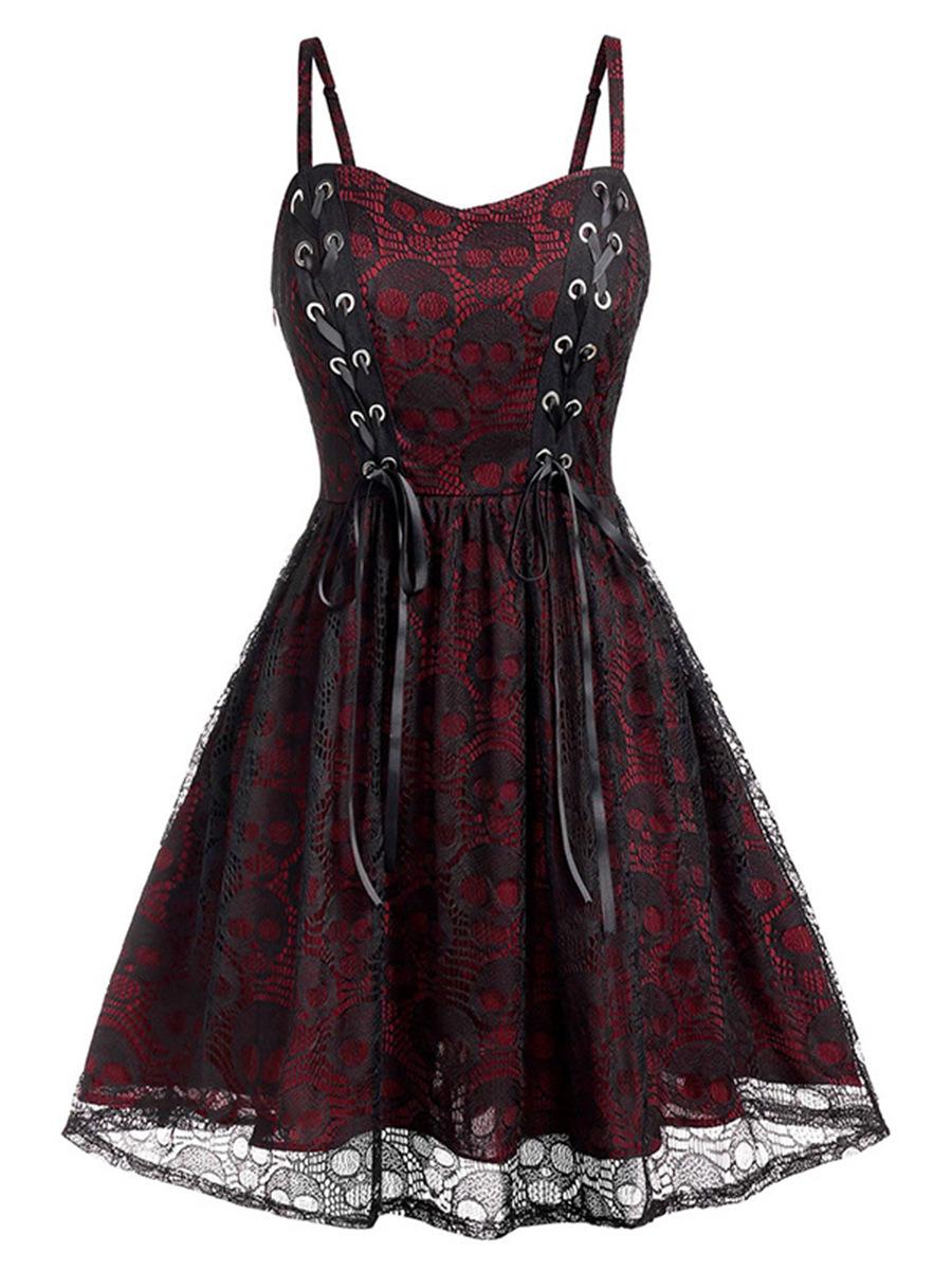 

European American Women s Mesh Slimming Retro Evening Dress Double Extra Large вина червоного кольору