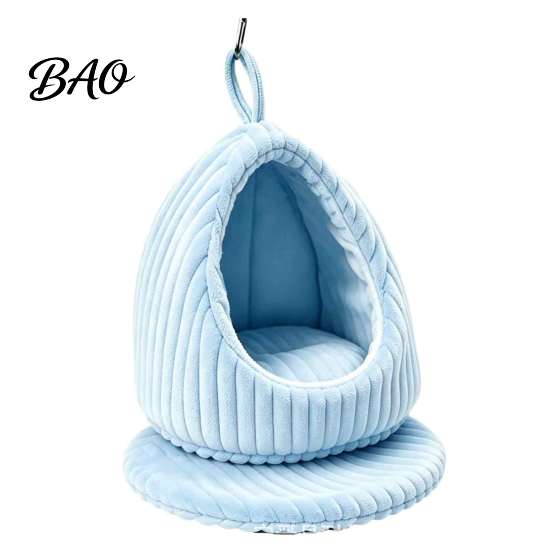 Plush Parrot Bed Hanging Nest Bed, Winter Striped Water Drop Shape Cozy Cave with Removable Cushion, Bird Cage Hammock for Budgerigar Cockatiel