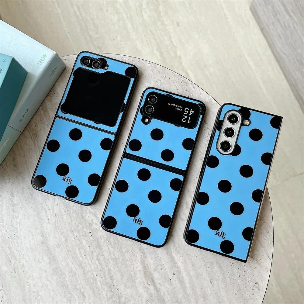 High-end Fashion Glossy Color Blocking Polka Dot Phone Case for Samsung Galaxy Z Flip 7 6 5 4 3 Shockproof Slim Protective Cover