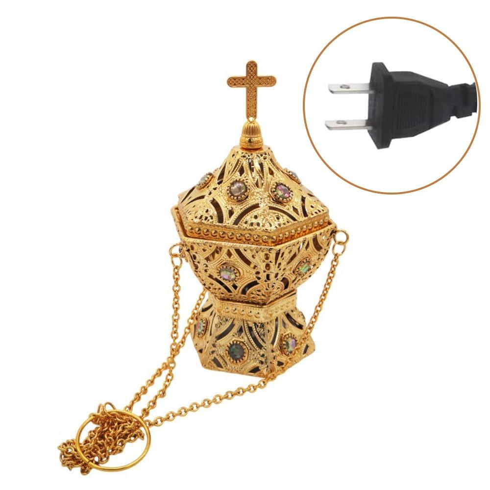 

Gold Electric Incense Burner Metal Bakhoor Incense Burner Home Office золотий