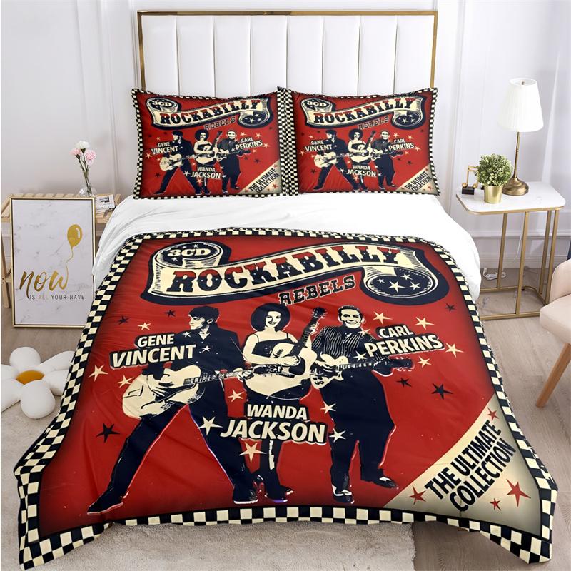 Rockabilly Hip Hop Music Duvet Cover Set with Pillowcase All Season Home Textile Twin Full Queen King Size