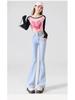 Women's High Waist Slim Fit Light Flare Jeans, Petite Micro Horseshoe Style, New for Spring and Autumn 2024.
