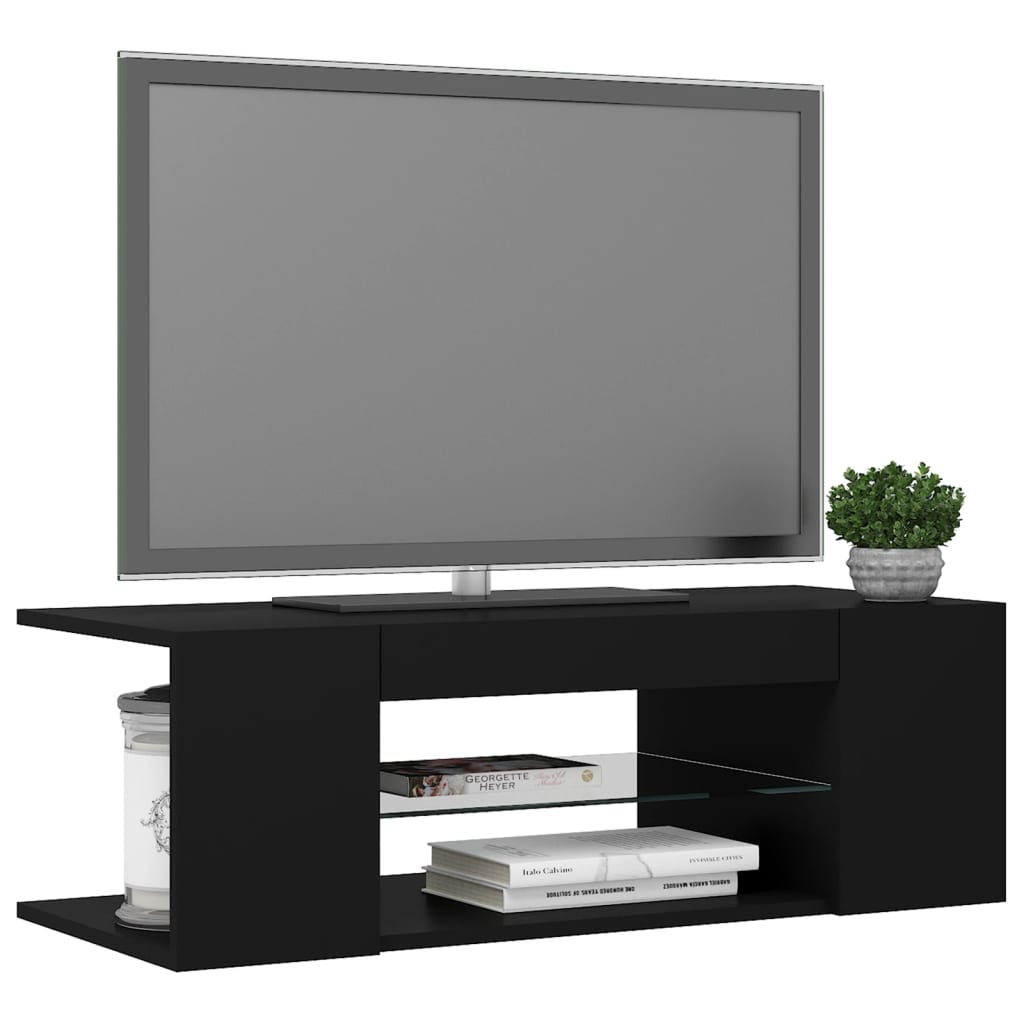 Fernsehtisch mit LED, moderner kreativer Design-Fernsehtisch, offenes Design-Display-Fernsehmöbel, 90x39x30 cm