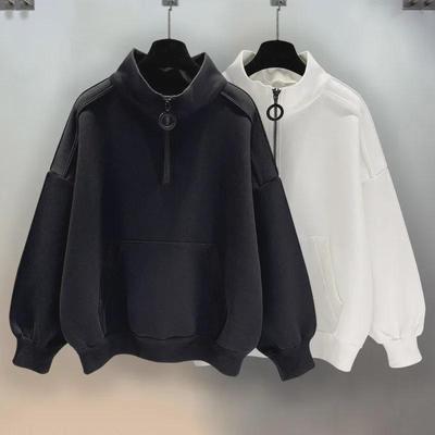 Pánská retro černá mikina s kapucí na poloviční zip: Jaro & Podzim Stojáček, Trendy High-End Street Style pro Podzim & Zimu.