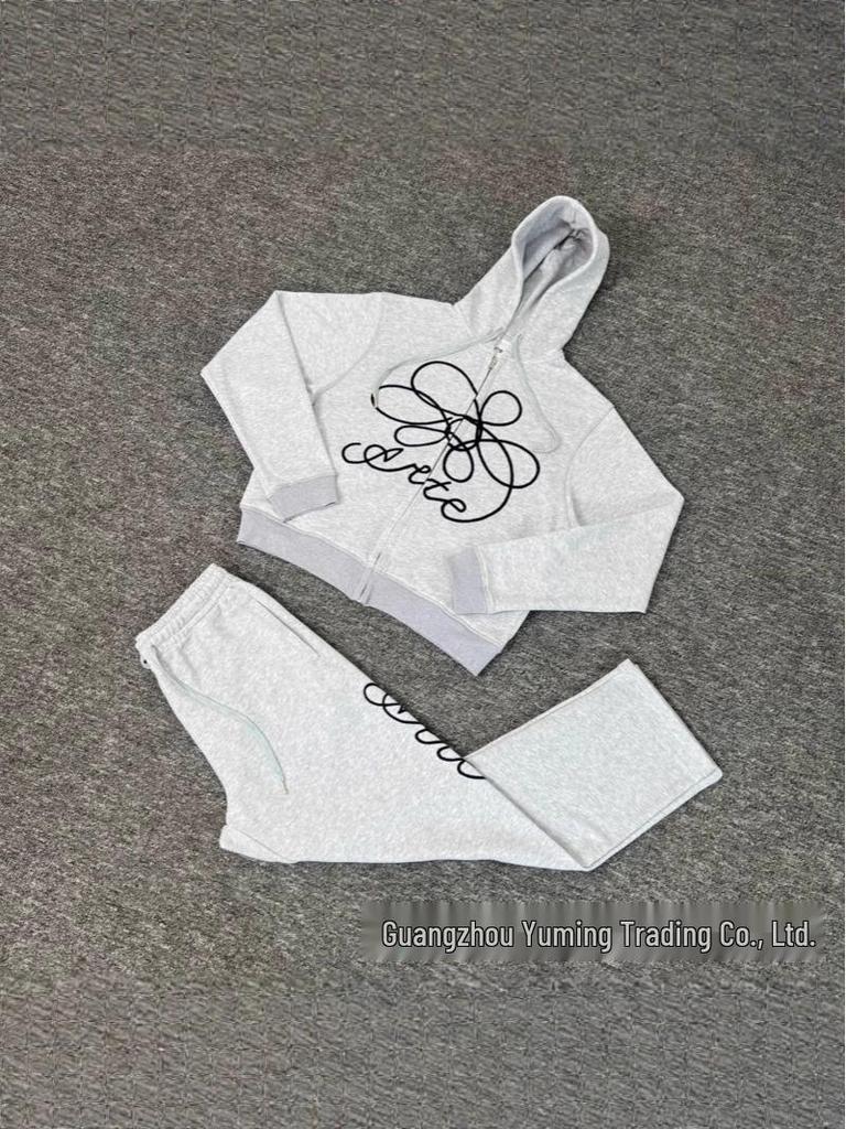 Unisex Floral Embroidery Trendy Cardigan Hoodie & Casual Pants Set