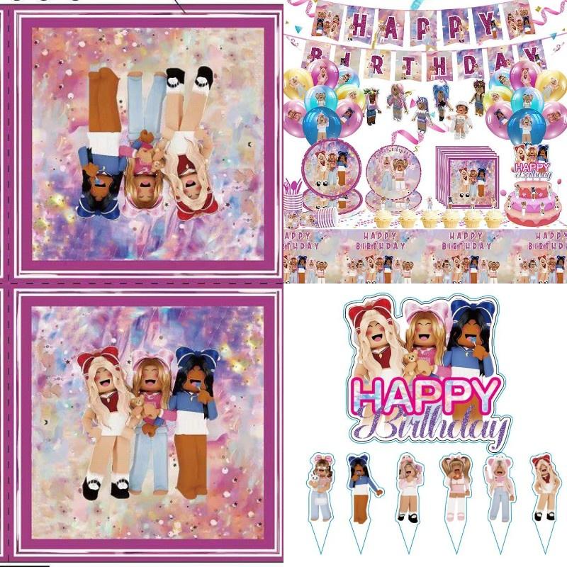 Pink Girl Gaming Theme Kids Birthday Party Tableware Set Roblox Girl Decorations Supplies