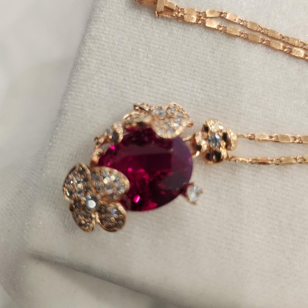 Atria Ruby Flower Gem Plated Necklace JTONEFR0041RBF