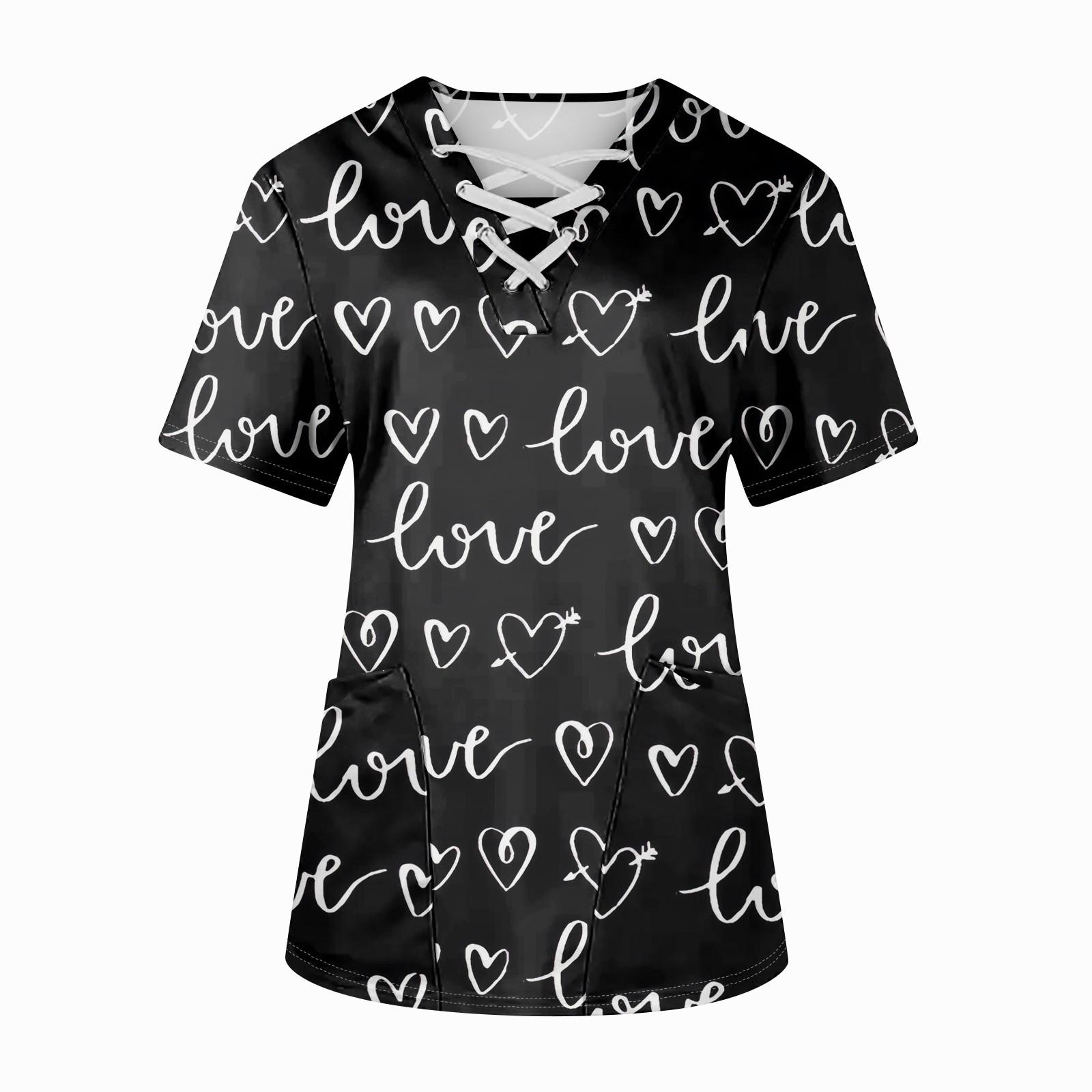 

Плюс размерСкраб с принтом Рабочая форма Топы для женщин Крест V-образным вырезом Хэллоуин Принт с короткими рукавами Забавные футболки Спецодежда Футболка с карманами L чёрный