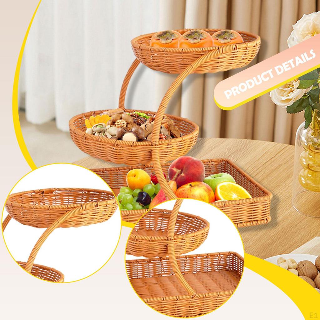 Woven Design Multi Level Fruit Stand Basket Bread Organizer Lightweight for Spice Bottles,