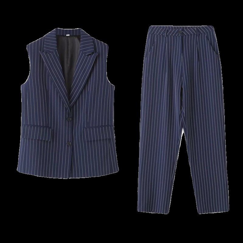 Fashion Style Foreign Trade Women's Clothing 2024 New Fashion Casual Sleeveless Loose Stripes Vest Pants Suit