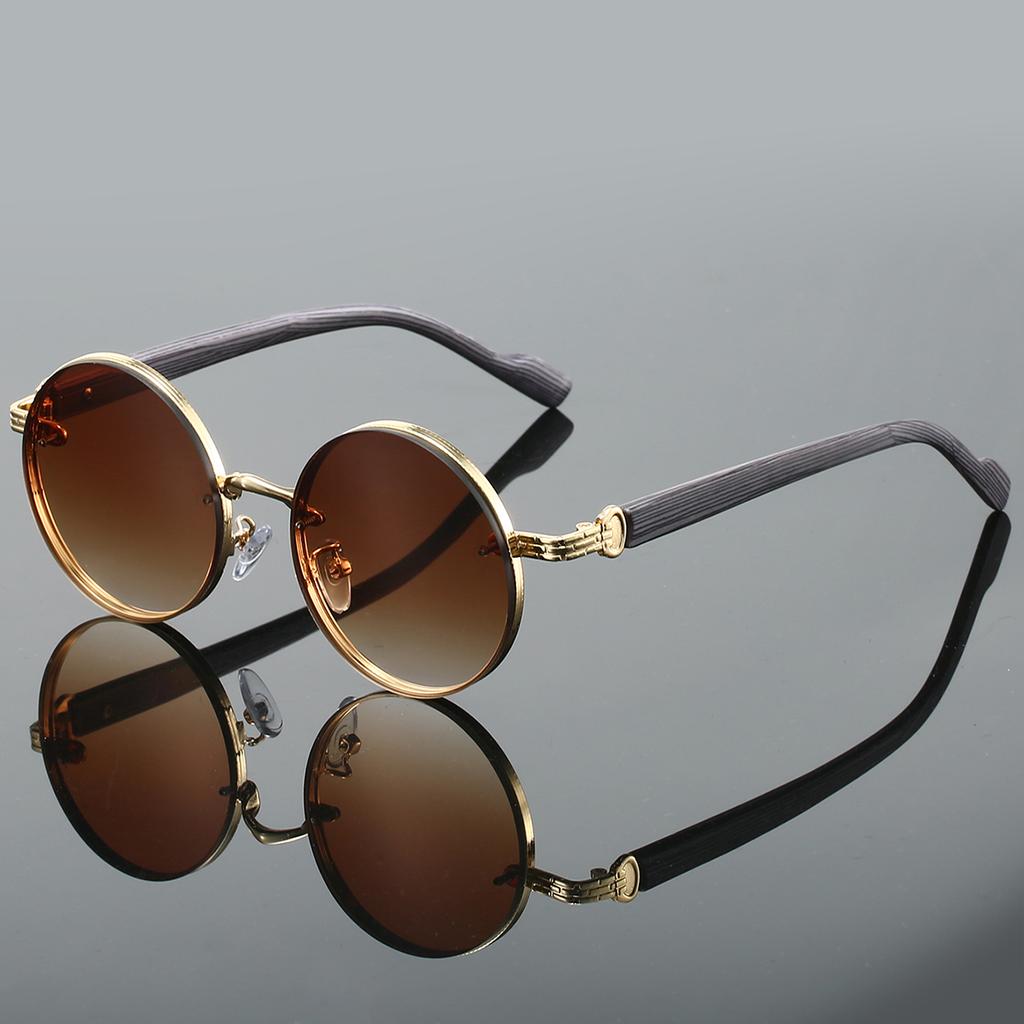 Vintage Round Sunglasses  Fashion Classic Gradient Outdoor Shades Trendy Luxury Brand Designer Metal Rim Sun Glasses