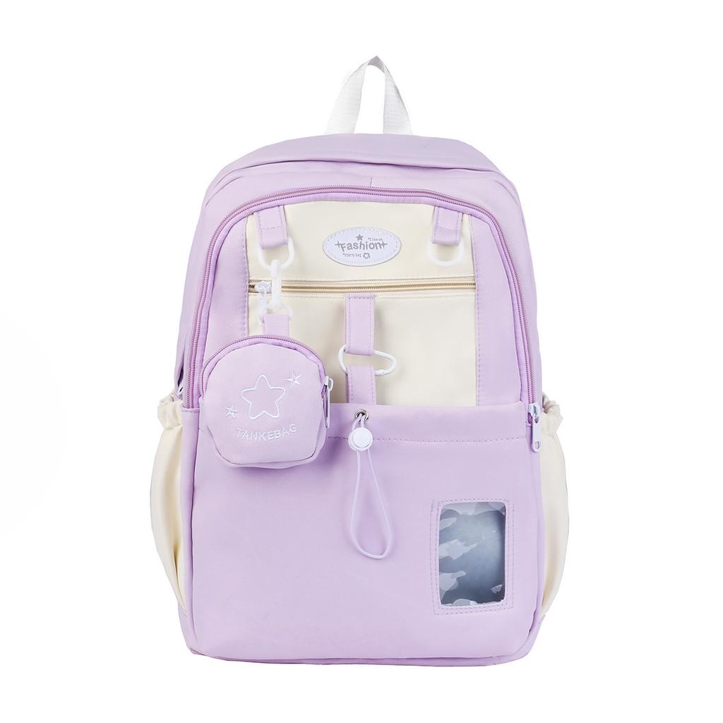 Versatile contrasting color college schoolbag female, cute large-capacity backpack, junior high school student backpack