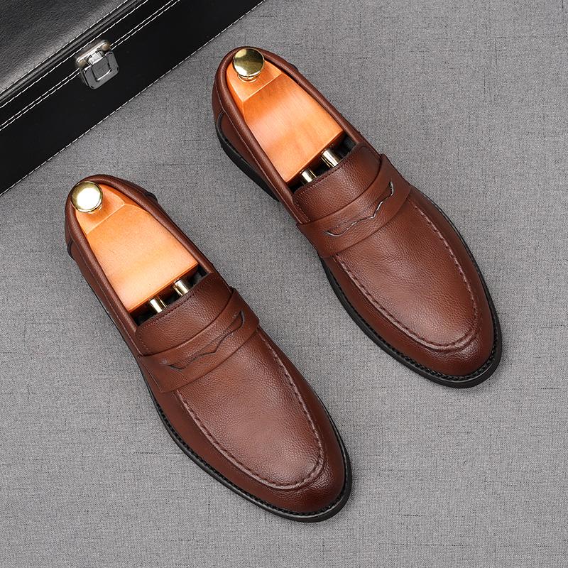 Fashion New Arrival Men's Pointed Slip On Business Flats Shoes Male Designer Penny Loafers Homecoming Wedding Dress Footwear