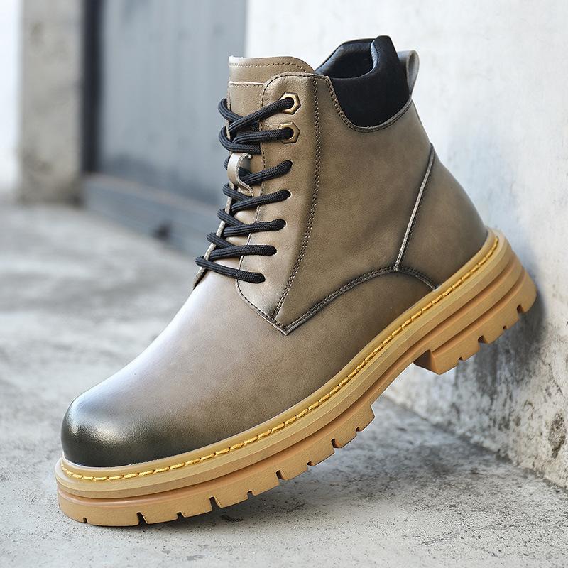 Autumn and winter new Martin boots men's British style high-top retro rhubarb boots velvet thick-soled snow boots 2025