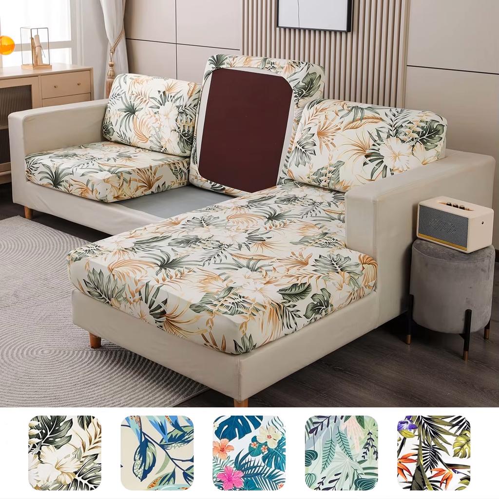 Tropical Rainforest Leaf Printed Milk Silk Sofa Cover, Elastic Sofa Cover, Dust-Proof And Detachable Sofa Cover