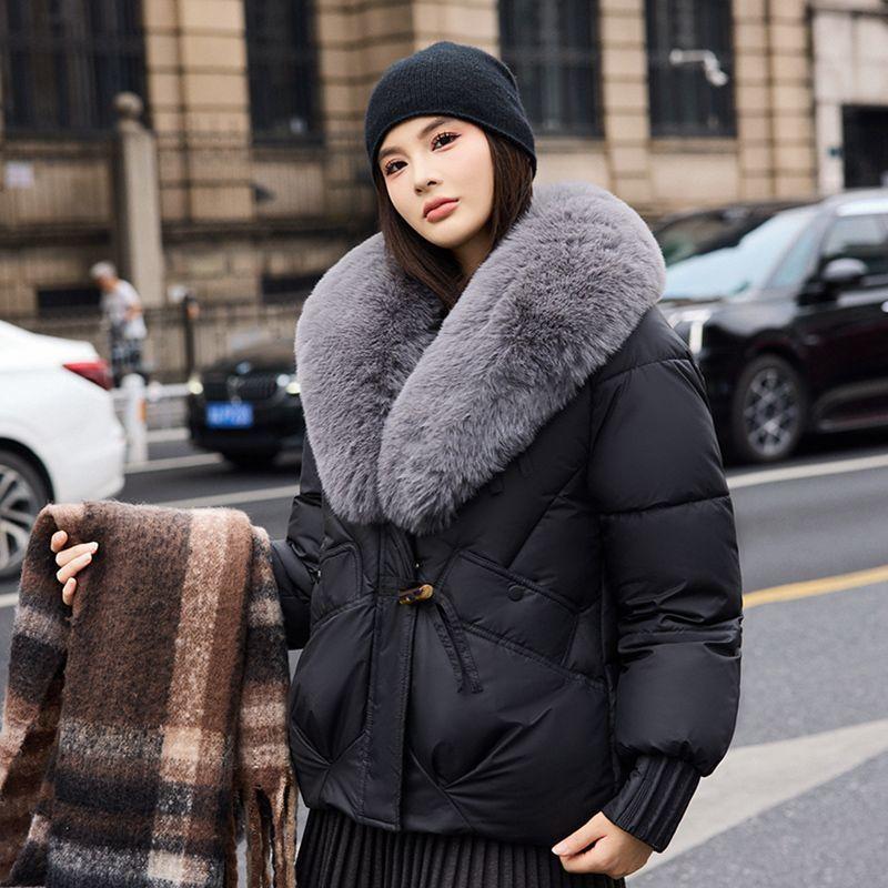 Veste d'hiver épaisse en coton avec grand col en fourrure pour femme, manteau ample type pain, manteau en coton pour femme, vêtements d'extérieur d'hiver