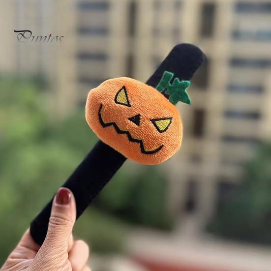 Funny Party Decoration Props Halloween Stuffed Slap Bracelet, Plush Pumpkin Ghost Bat Skull Cat Cute Wrist Toys Band for Boys Girls Favors Soft Wraps