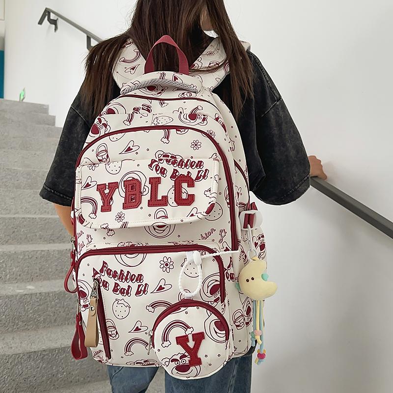 Printed Student Schoolbag Men's Large Capacity Travel Backpack Women's Campus Backpack with Coin Purse