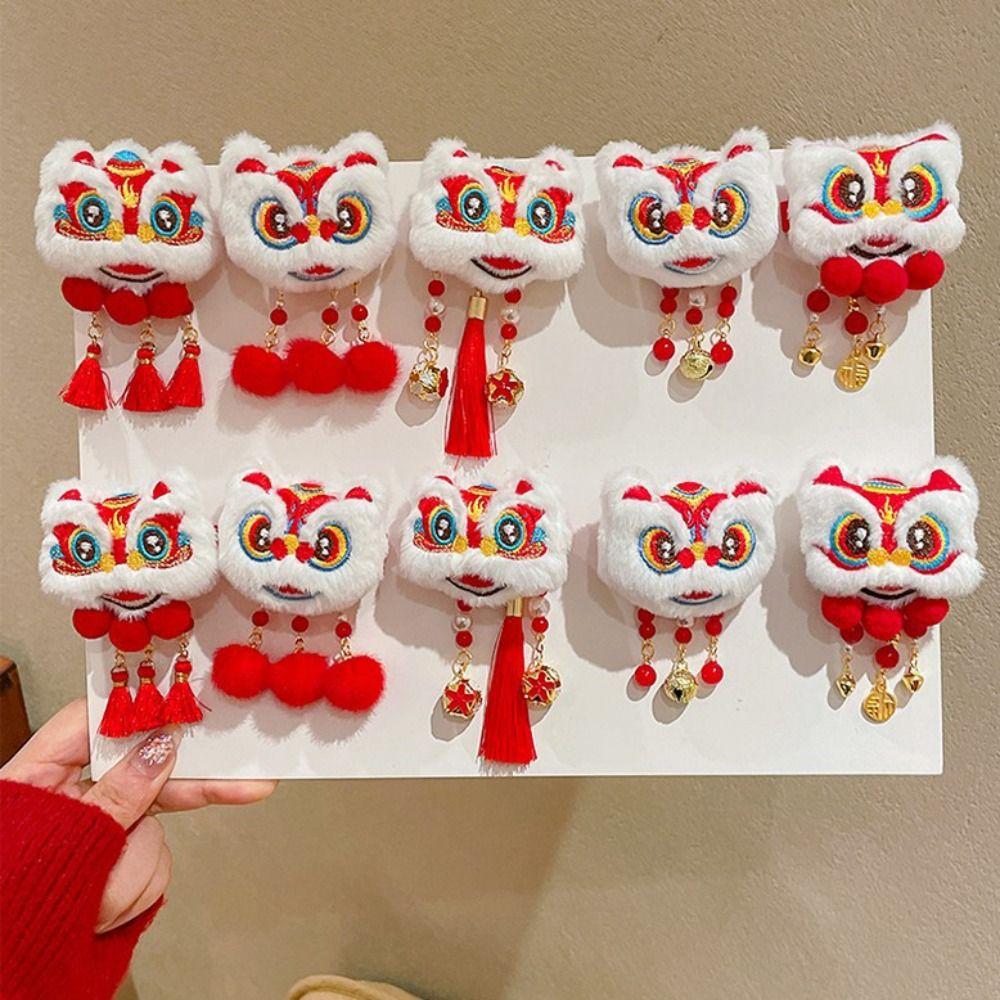 Plush Chinese New Year Headwear Tassel Ancient Style Hairpin Children Red Bow Hairpin  Children