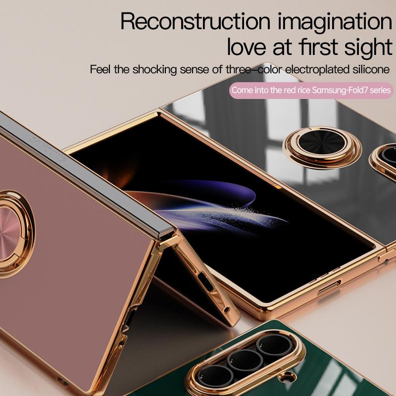 Luxury Electroplating Skin-friendly Rotable Ring Bracket For Samsung Galaxy Z Fold 7 6 5 4 3 Slim Full-pack Anti-Drop Back Cover