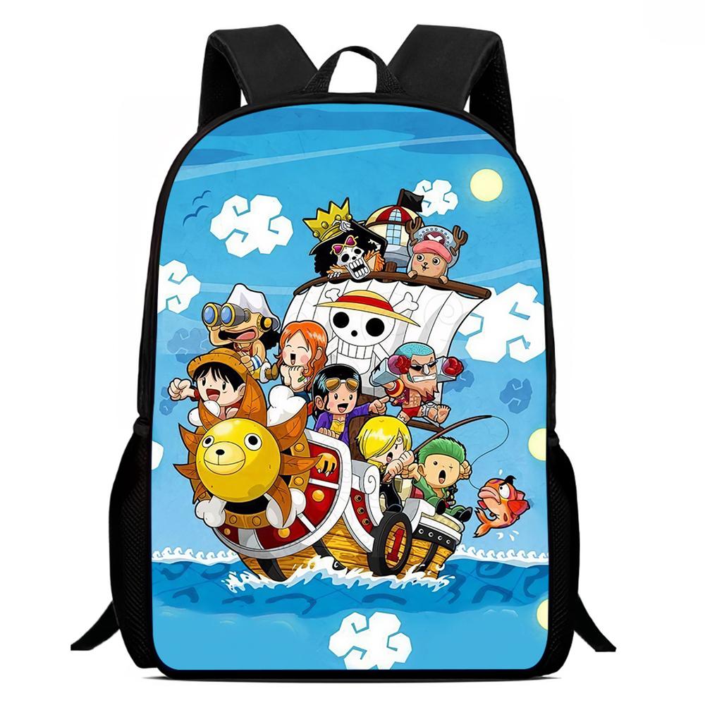 One Piece Mochila Escolar 15-Inch Large Capacity Durable Lightweight Adjustable Cartoon School Backpack Unisex For Kids Age 6-10