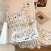 Cute Korean Style Women's Short-Sleeved Camisole Pajama Set with Chest Pads, Imitation Cotton