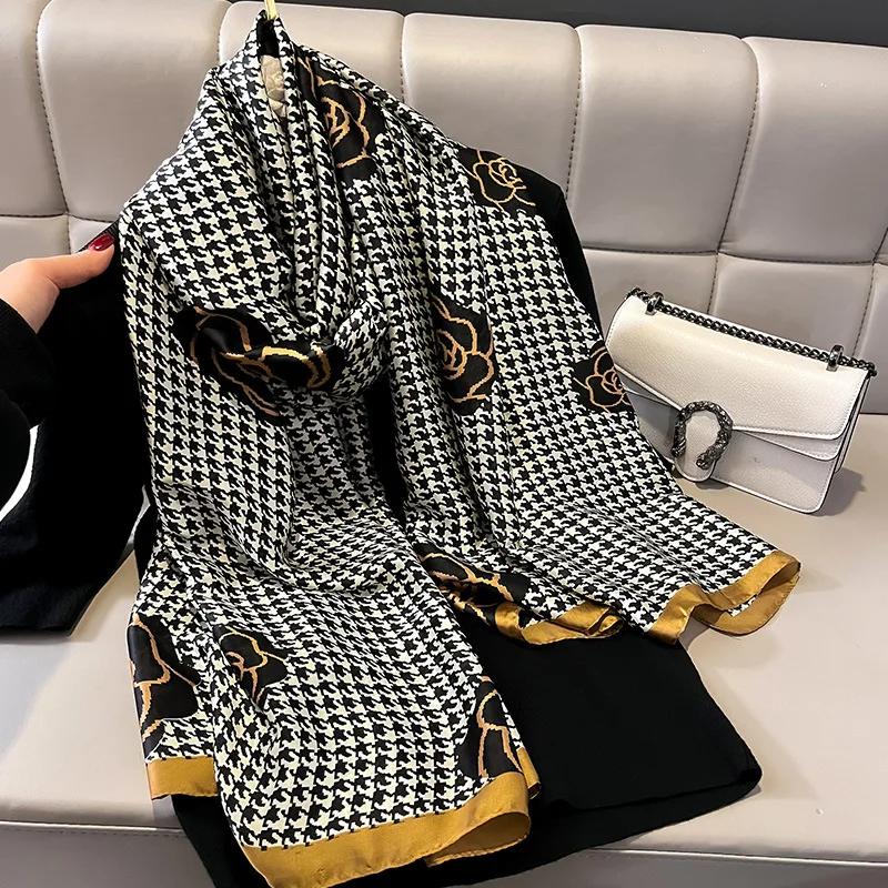 New Spring Scarf Women'S Luxury Design Scarf Silk Smooth Scarf Soft Muslim Headband Shawl Beach 85X180Cm
