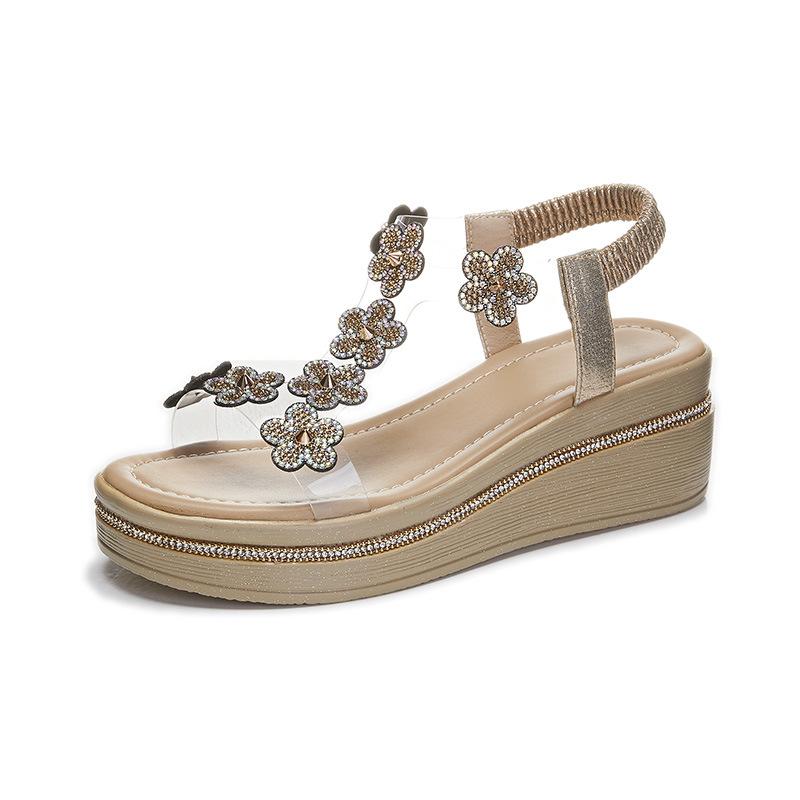 New Rhinestone Sandals Women's 2025 Spring and Summer New Women's Flat-soled Sandals Casual Women's Shoes Xiaoxiangfeng Fish Mouth Sandals