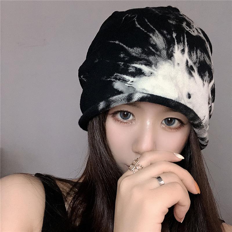 Trendy women's slouchy hat, Japanese-style tie-dye postpartum hat, spring and autumn Korean-style pullover knitted beanie