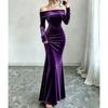 Women S Elegant Velvet Off Shoulder Bodycon Maxi Dress