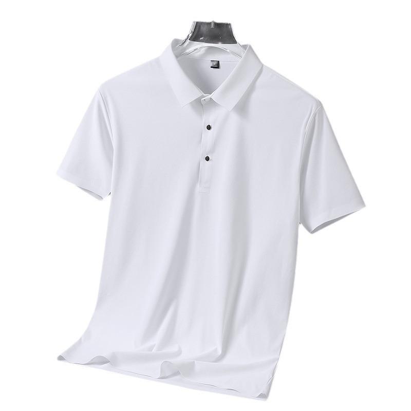Camisa Polo de Seda Helada para Hombre de Negocios Casual de Verano Sin Costuras Alta Elasticidad Sin Planchado Fina de Manga Corta con Cuello Camisero Manga Corta