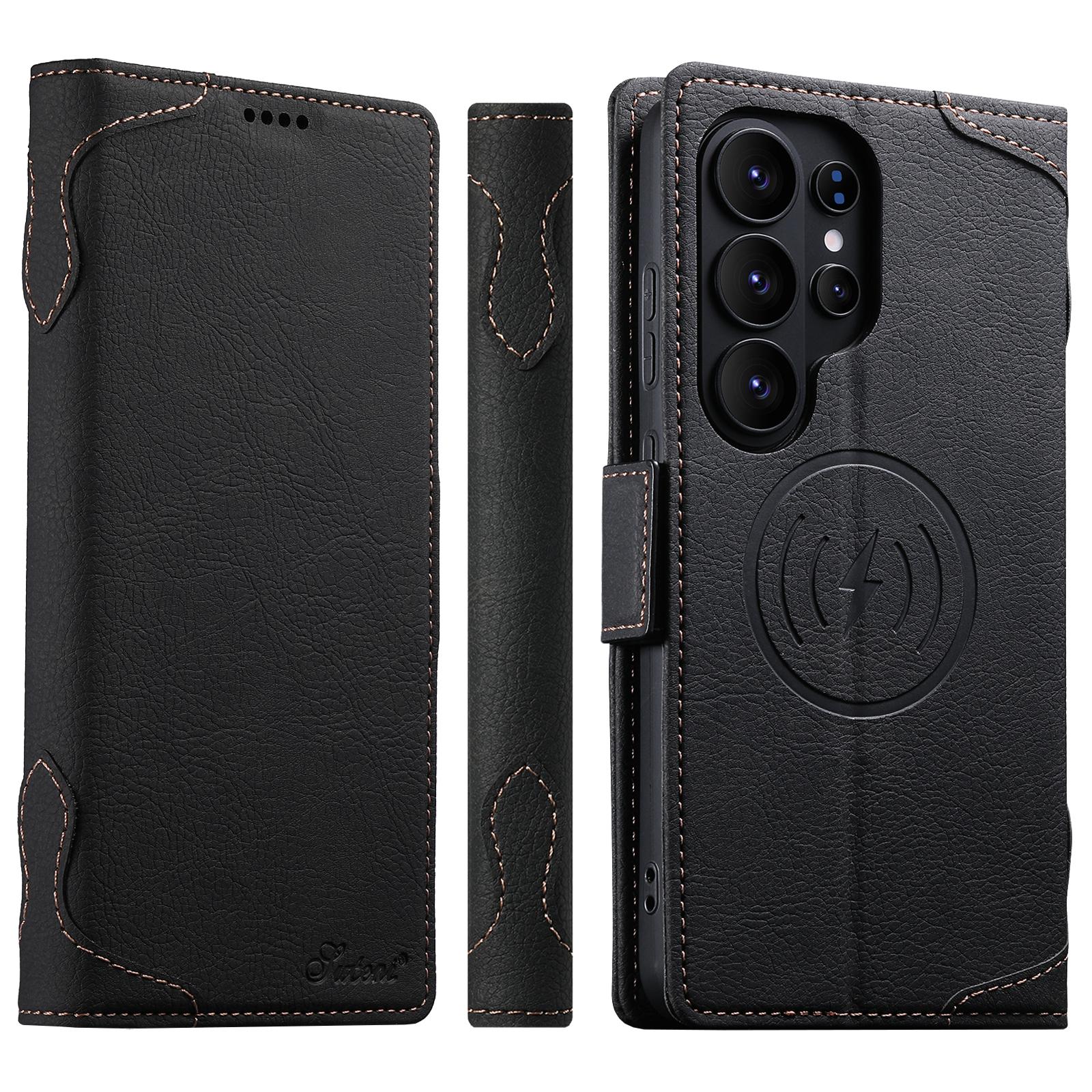 

Cowhide Leather Phone Case for Samsung Galaxy S26 Ultra S24 S23 S22 S25U Magnetic Charging Card Slot Wallet Holder Flip Cover Galaxy S22 Ultra 5G чорний