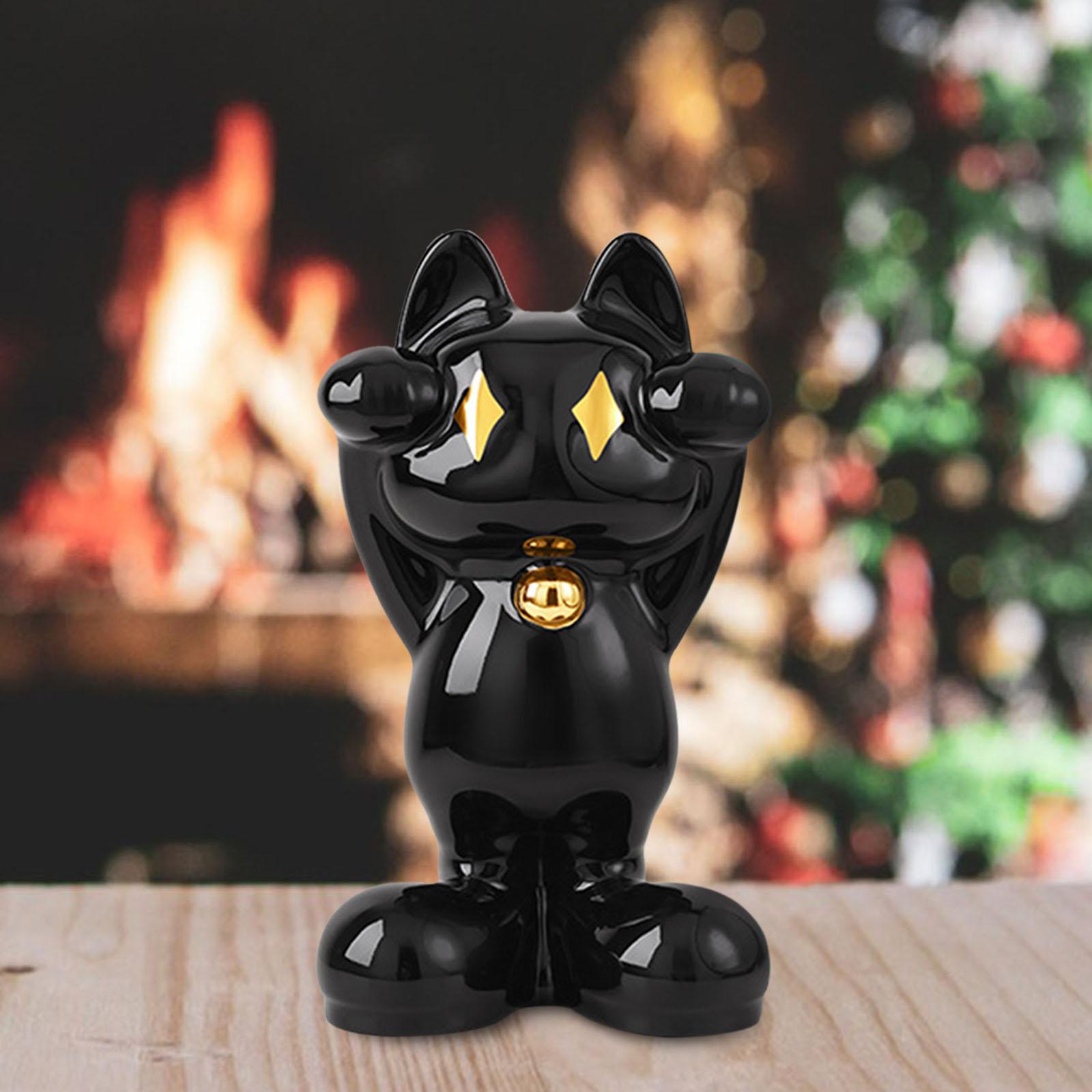 

Статуя кошки удачи, скульптура животного, фен-шуй, новогодний подарок, украшение стола для гостиничной комнаты, книжной полки, стола, прихожей чёрный