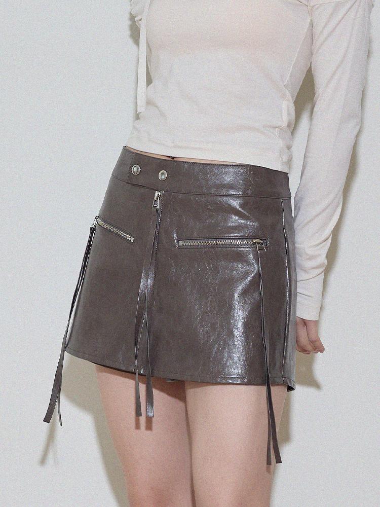 Itove Seoul Vintage Leather Skirt Pants Br