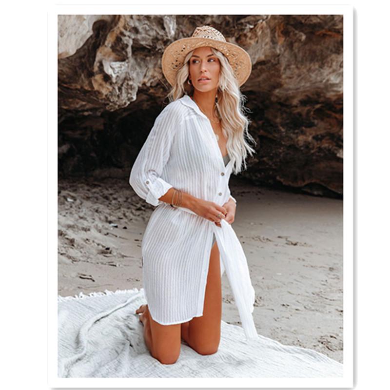 Three-Dimensional Jacquard Striped Beach Cover-Up Shirt for Sun Protection