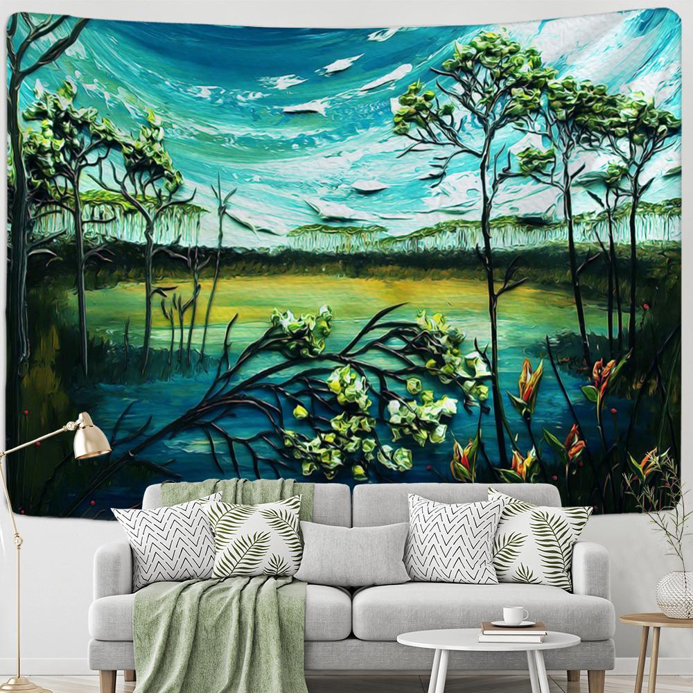 Boho Style Aesthetics Room Home Decoration Sailboat Oil Painting Tapestry Wall Art