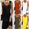 Fashion Summer Spring Solid Color Print Sleeveless V-Neck Casual Dresses Unique Design
