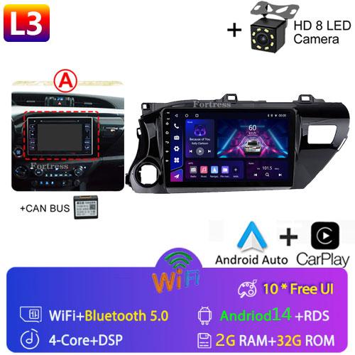 8 Core Android13 Auto Car Radio Multimedia For Toyota Hilux Pick Up AN120 2015 - 2020 LHD Stereo Carplay GPS Navigation No DVD
