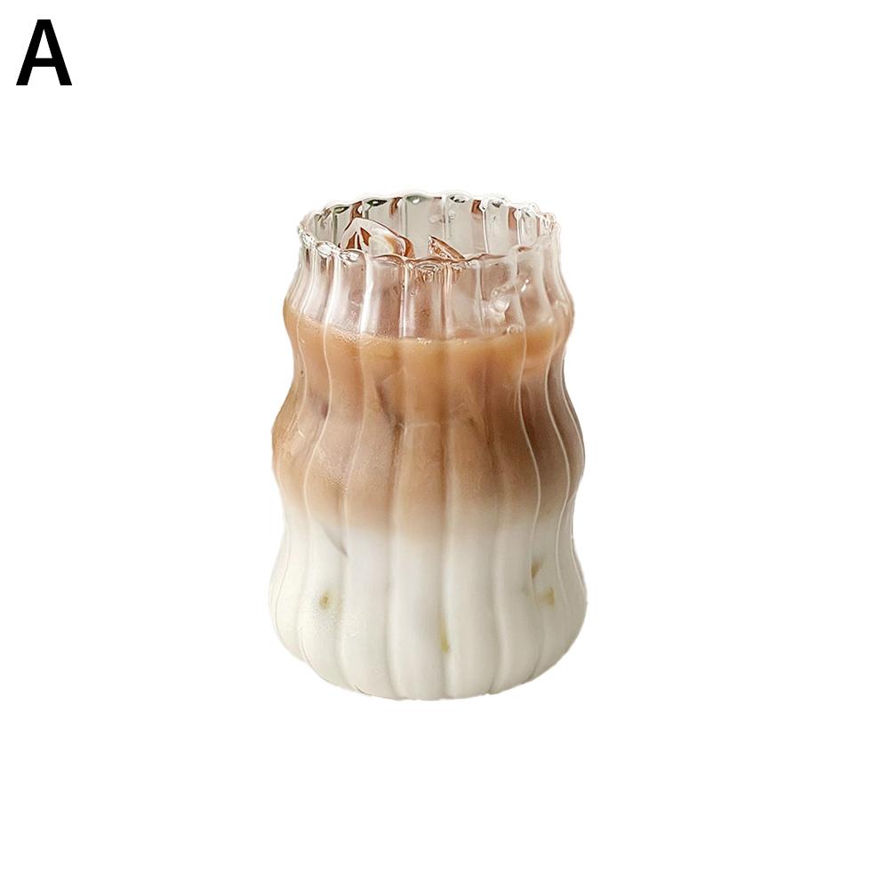 Stripe Cup Chubby Cold Drink Cup Milk Tea Glass Cup Wine Glasses Cloud Cup Coffee Milk Juice High Borosilicate Glass Mug