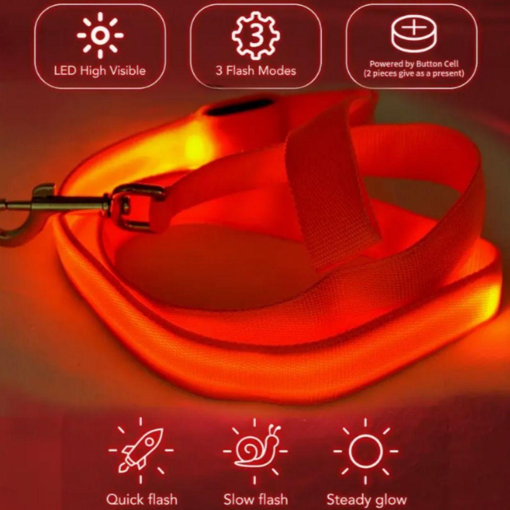 Adjustable LED Light Up Dog Leash Nylon Dog Glowing Walking Rope  At Night