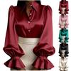 Women's Fashion Solid Color Collar Button Long Sleeve Shirt Top